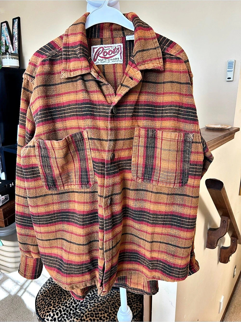 90’s Roots Plaid Cotton Utility Jacket in Brown / Orange & Red Size Medium